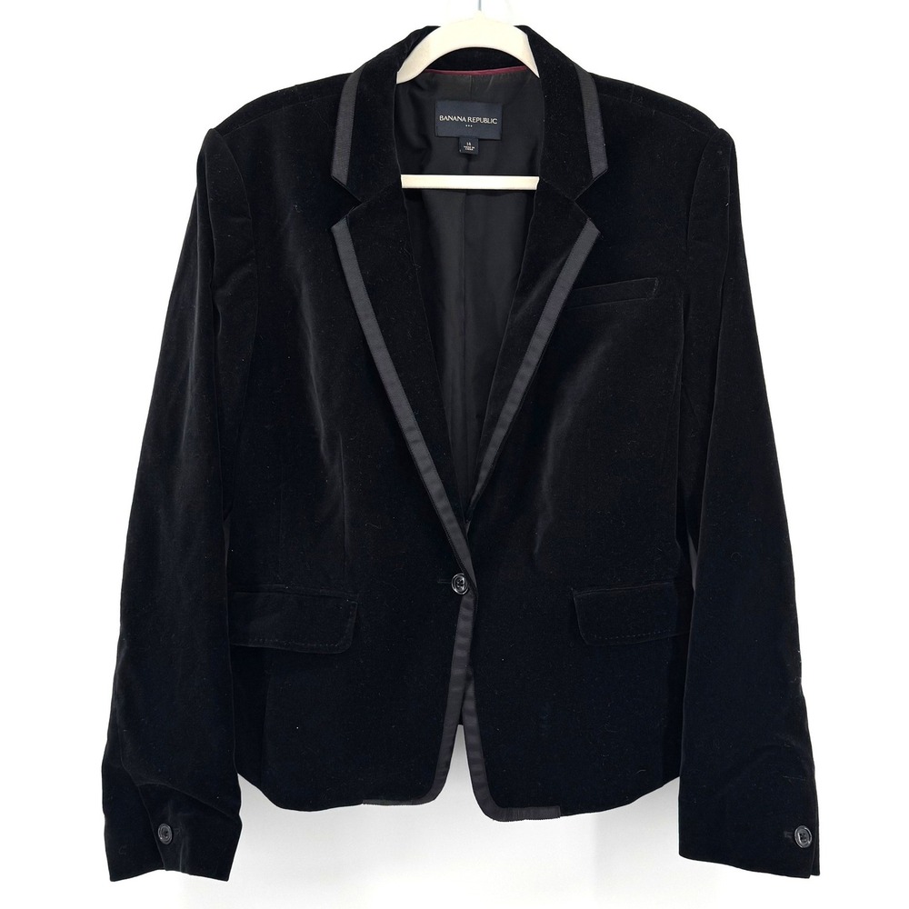 Banana Republic Velvet Blazer Women 14 Black Jacket Holiday Chic Evening Tuxedo